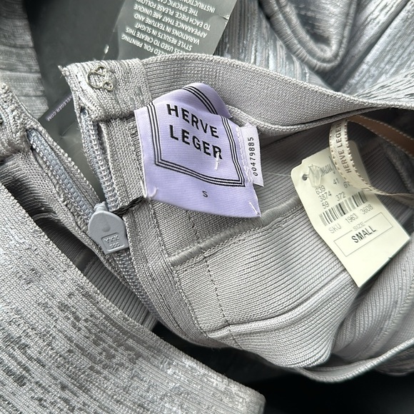 Herve Leger Carmen Mini Dress bandage bodycon sugar plum S lilac gray metallic - Picture 4 of 8